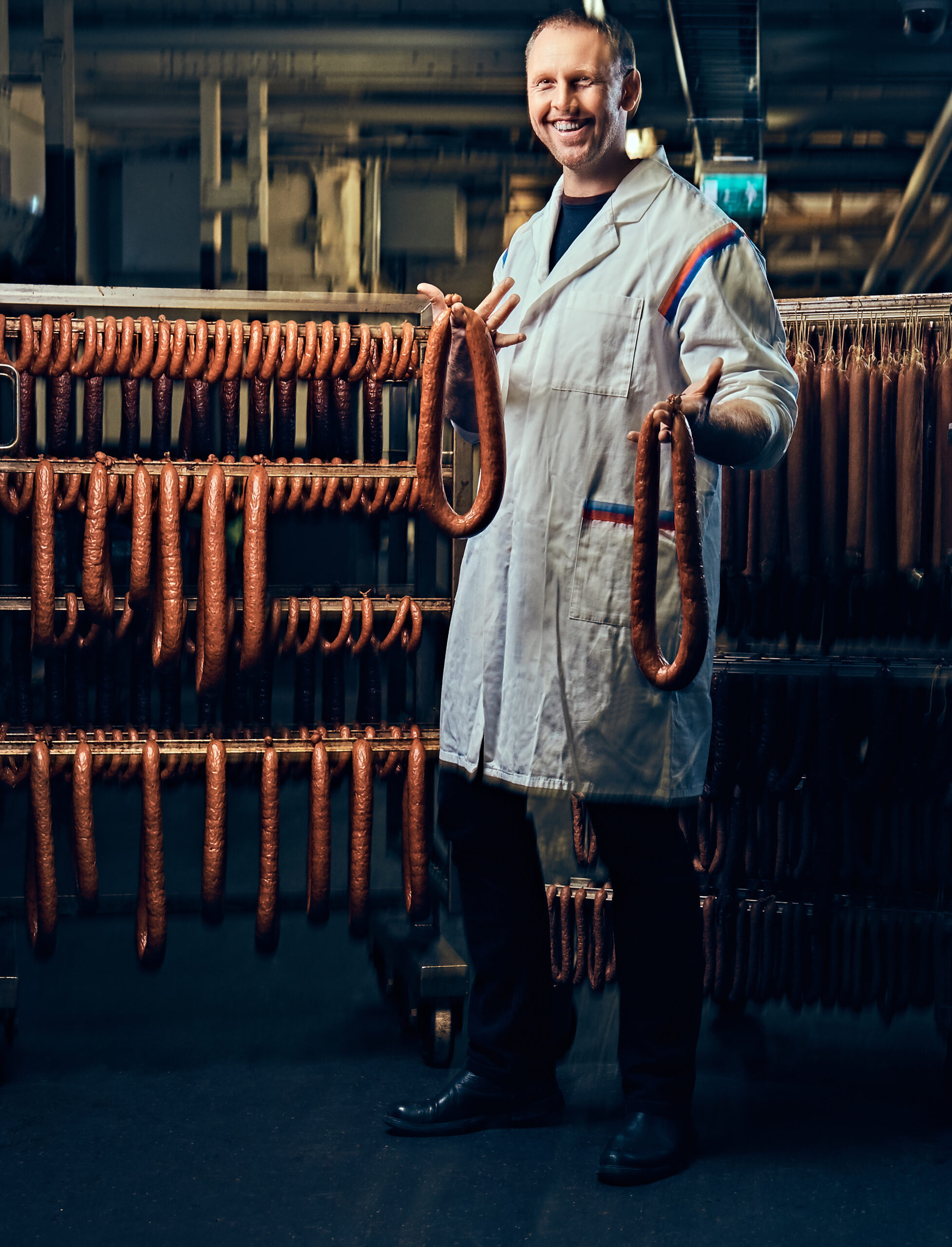 A man in sausage storage.