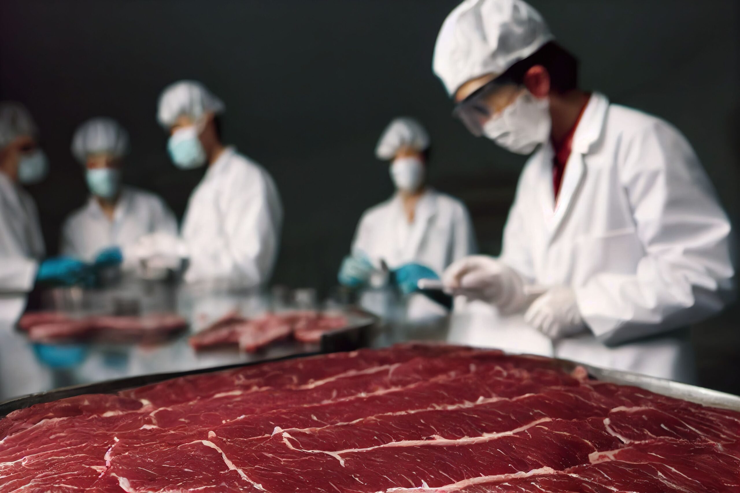View of butchers cultivating meat View of butchers cultivating meat